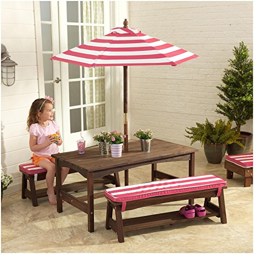KidKraft Table, Bench Set Pink & White Outdoor Furniture