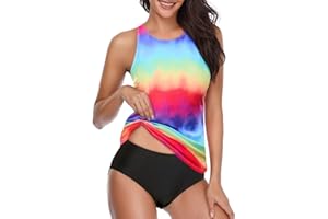 Holipick High Neck Tankini Top Bathing Suit Tops for Women Tummy Control Tank Tops Swimsuits