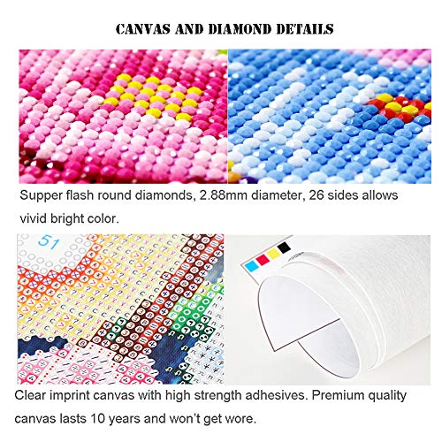 Diamond Painting Kits for Adults, 5D Full Drill Round Gem Paint Kit by Numbers, Rainbow Unicorn Arts Craft for Home Wall Decor(Pink, 11.8Wx11.8L)