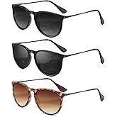 QALLY Sunglasses Womens Polarized Sunglasses-Women: Retro Round Sun Glasses with UV400 Protecion Trendy 3 Pack
