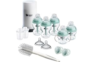 Tommee Tippee Advanced Anti-Colic 14 Piece Baby Bottle, Travel Bottle Warmer & Pacifier Set, 5 BPA Free Bottles, 0+ Months, 2 Newborn Pacifiers, 2 Extra Nipples, Cleaning Brush, Bottle Handles