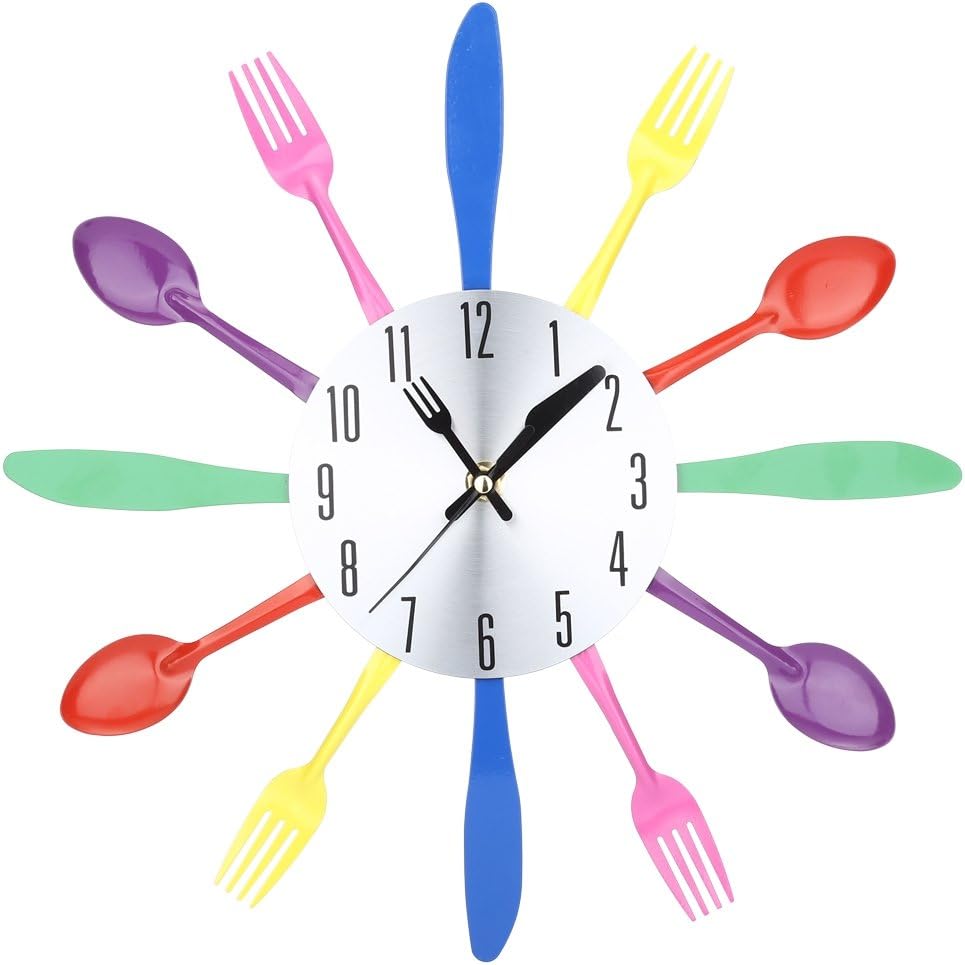 Flyto Multi-color Fork Spoon Knife Kitchen Cutlery Wall Clock Home Decor