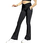 Girls' Leggings Cross Flare Pants with Pockets Black Soft Stretchy High Waisted Pants for Kids Child Yoga Dance
