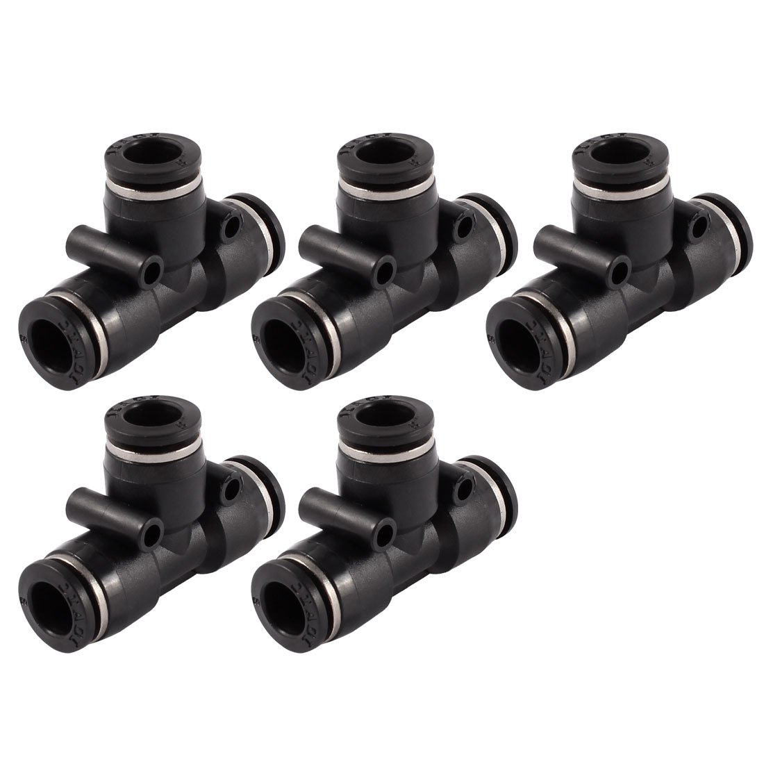 Sourcingmap 5 Pcs 8mm to 8mm T Shaped 3 Way Air Pneumatic Quick Fitting Coupler Black