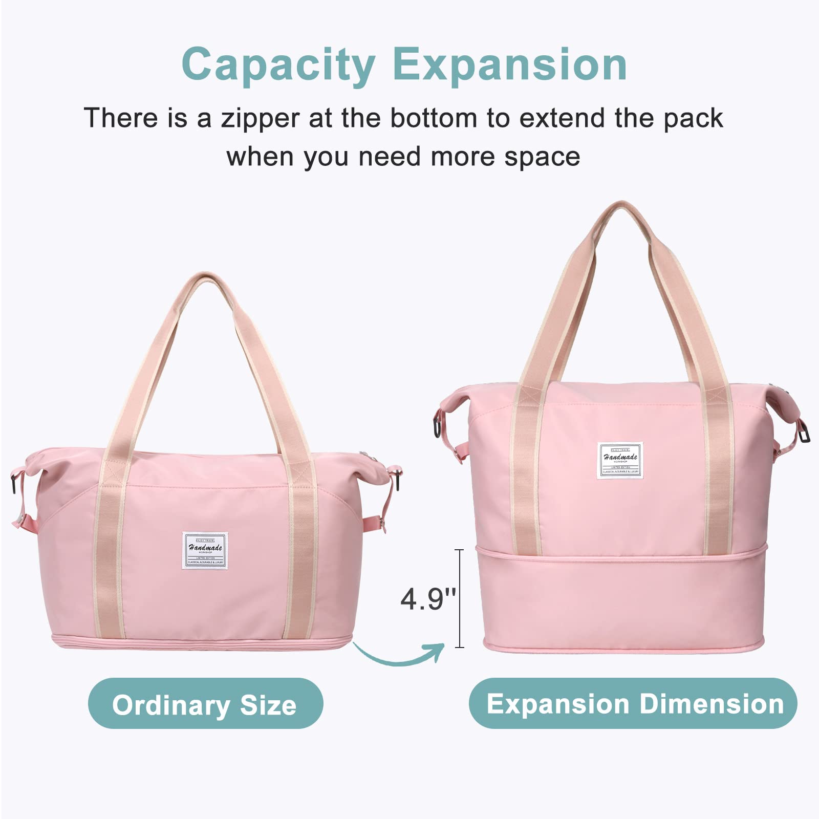 DMLuna Travel Duffel Bag, Tote Sports Gym Bag, Shoulder Overnight Weekender Bag for Women & Men, Hospital bag, Expandable Duffel Bag with Trolley Sleeve/Wet Pocket