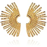 CETVLY Minimalist Sunburst Fan-shaped Geometric Ear Stud Earrings for Women,Sunshine Irregular Trendy Earrings 18K Gold Plated Stainless Steel Earrings Half Round Earrings Statement Jewelry