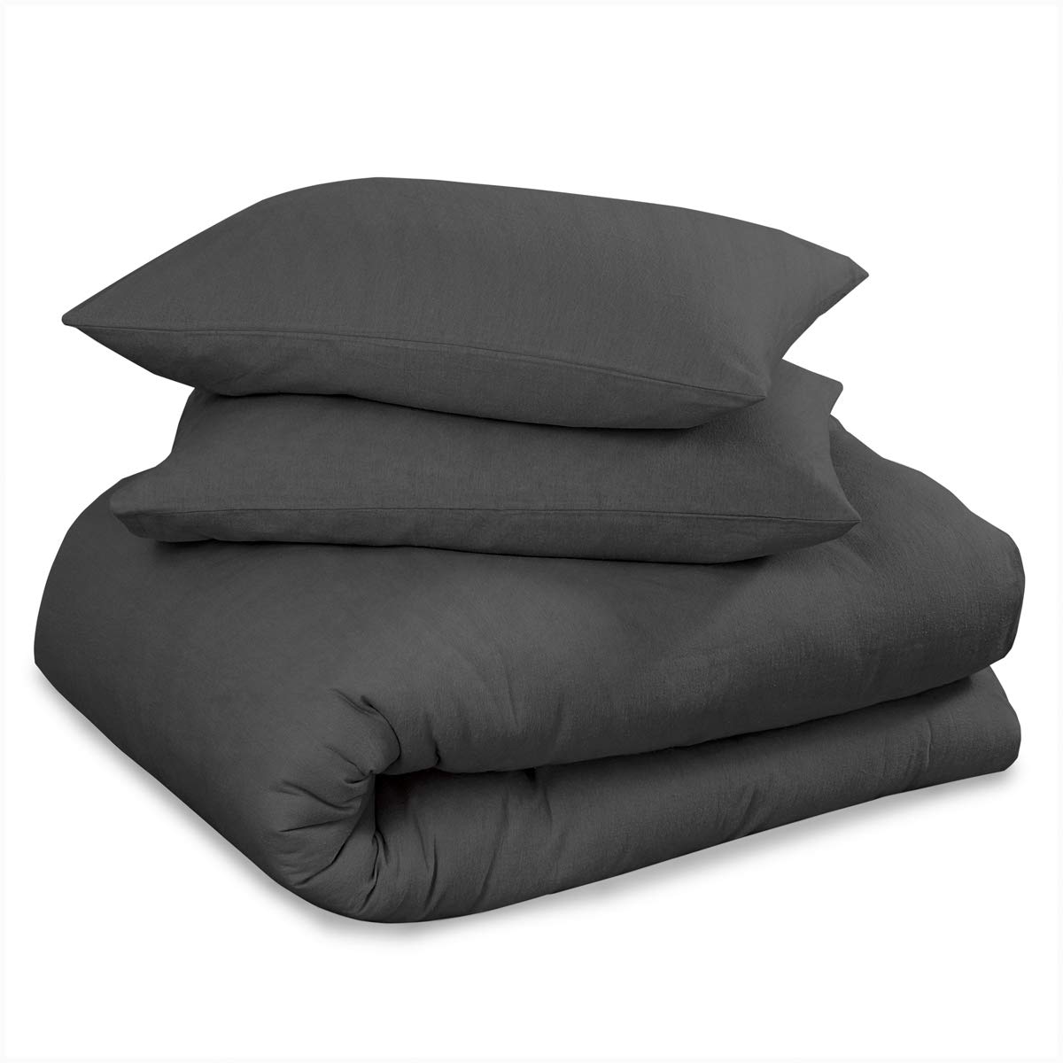 Premium Super Soft Plain Dyed Flannel Sheet Set, Fitted Bedsheet and Flat Bedcloth with Matching Pillow Case, 100% Brushed Cotton Easy Care Flannelette Bed Linen, Charcoal, Single Size Bedding