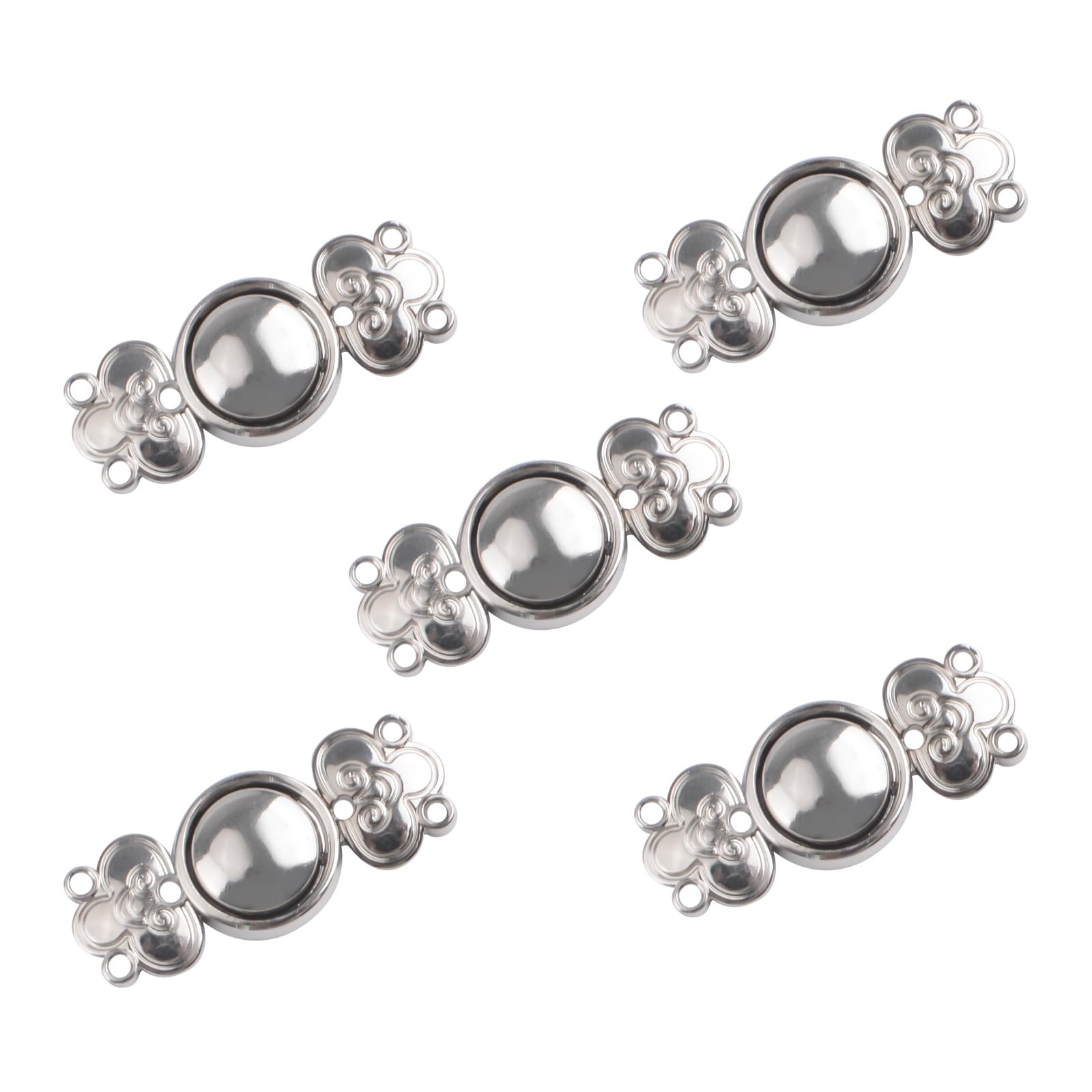 WANDIC Cardigan Clips, 5 Pairs Vintage Chinese Good Luck Pattern Cape Fasteners Sew On Hooks and Eyes Cardigan Clip Cloak Clasp Fasteners for Sweater Shawl, White Nickel