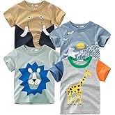 GFQLONG Toddler Baby Boys 3 Pack Crewneck Cotton Short Sleeve T-Shirt, Baby Summer Cute Cartoon Print Tees Shirts