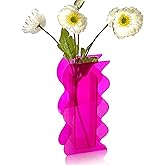 BLOFLO STU Hot Pink Acrylic Vase, 8-Inch Wave Shaped, Modern Centerpiece, Home Office Decor