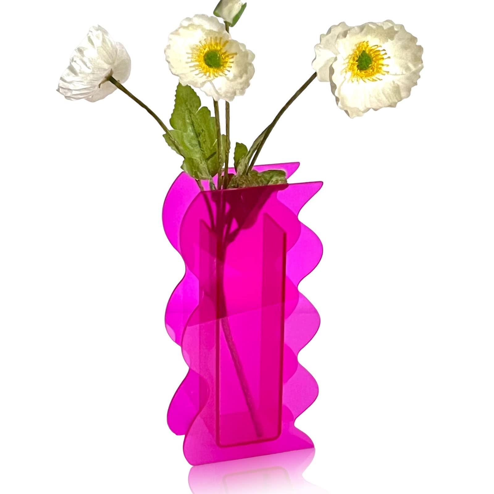 Photo 1 of BLOFLO STU Hot Pink Acrylic Vase, 8-Inch Wave Shaped, Modern Centerpiece, Home Office Decor