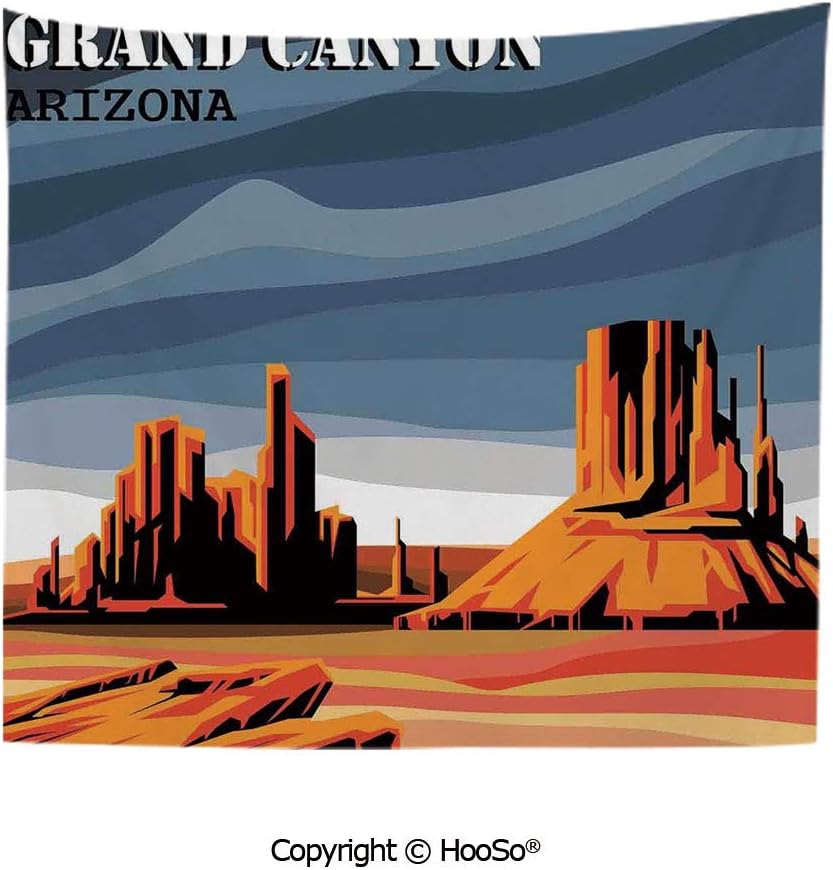 HooSo Durable Washable and Reusable Tapestry Wall Hanging Carpet 59x40in,Major Canyon Fantastic Shadows and Contrasts with Digital Added Dimesions,Blue Orange Comfy and No Strange Odor Home Decor
