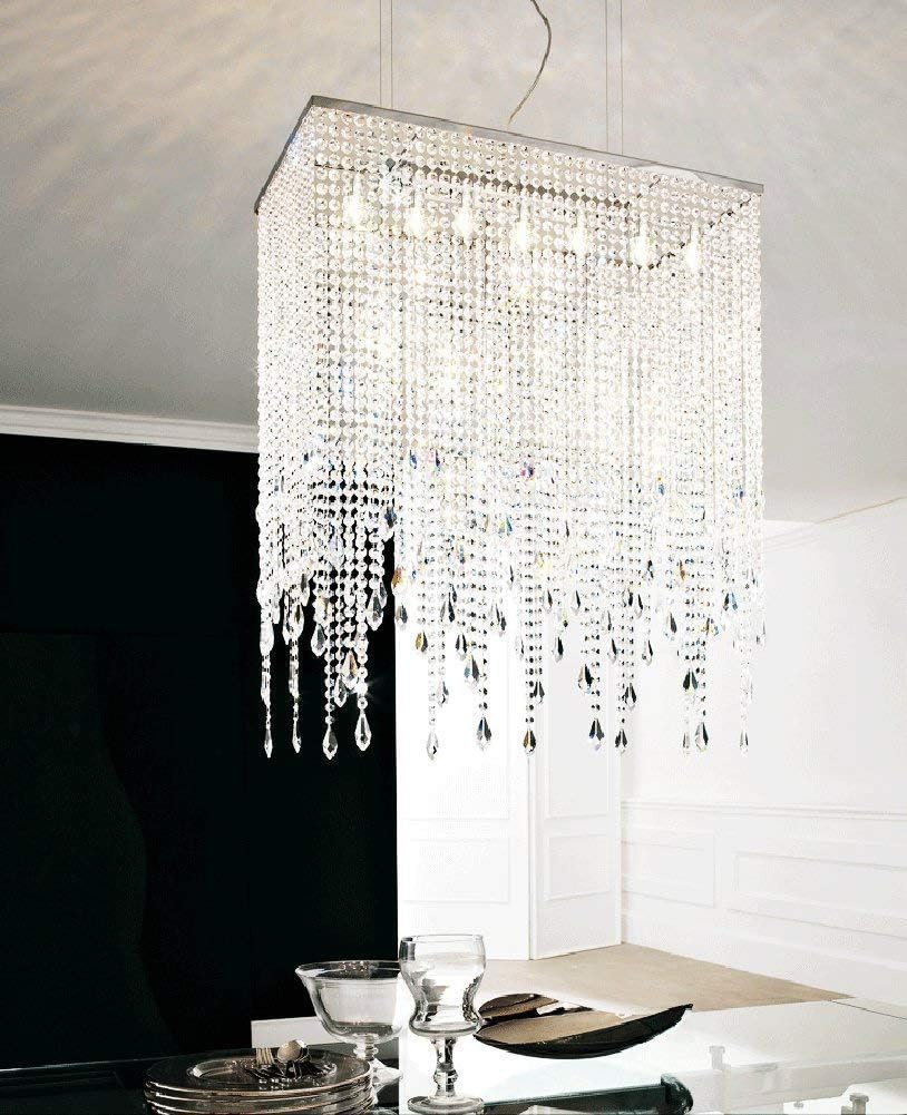 7PM Rectangular Crystal Chandelier Linear Hanging Light Fixture for Dining Room Kitchen Island: Home Improvement