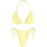 ZAFUL Textured Halter Bikini for Women 2 Piece Triangle Bikini Sets Sexy High Cut Bathing Suit Side Tie Swimsuits