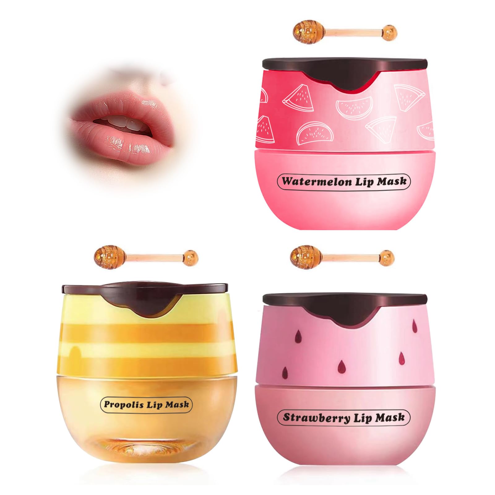XdealCozyxc Honey Strawberry Watermelon lip balm Set, Bee Balm Lip Mask Moisturizing Care, Lighten Dark Lip Color Reduce Lip Lines