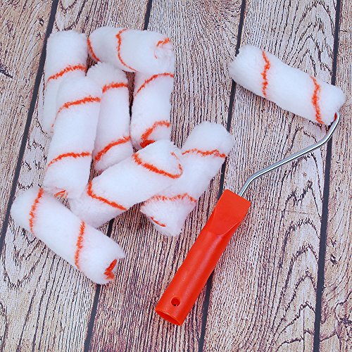 Foam Paint Roller, Roller Frame with Covers, 4 inch Mini Paint Roller Kit with 10-Piece Tool for Home Repair and Professional Painting by Aixpi(White-Orange)