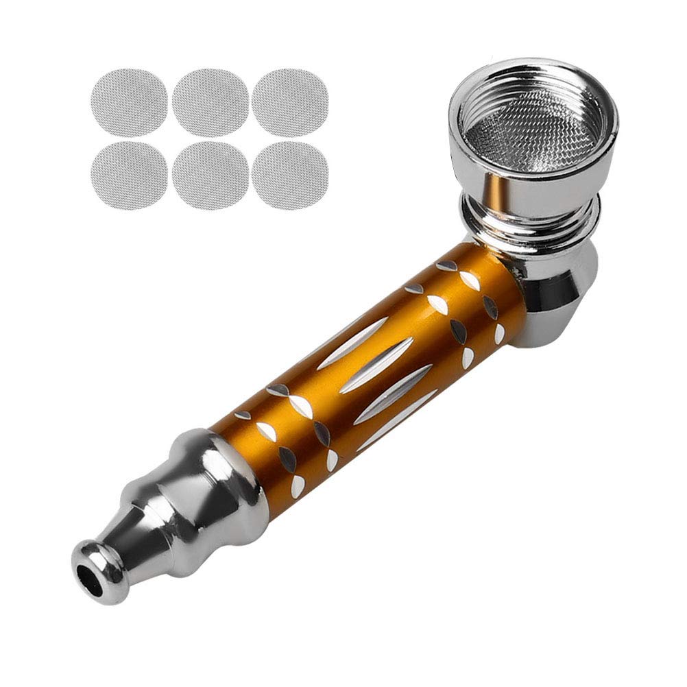 Mini Pipe Holder with 6PCS Stainless Steel Screen Filters Father's Pocket Decor for Grandfather, Husband, Boyfriend Gift Collection Multi-Functional(Yellow)