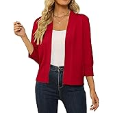 Shermia Women's 3/4 Sleeve Cropped Cardigan Sweater Open Front Short Shrugs Cardigans Lightweight Sweaters