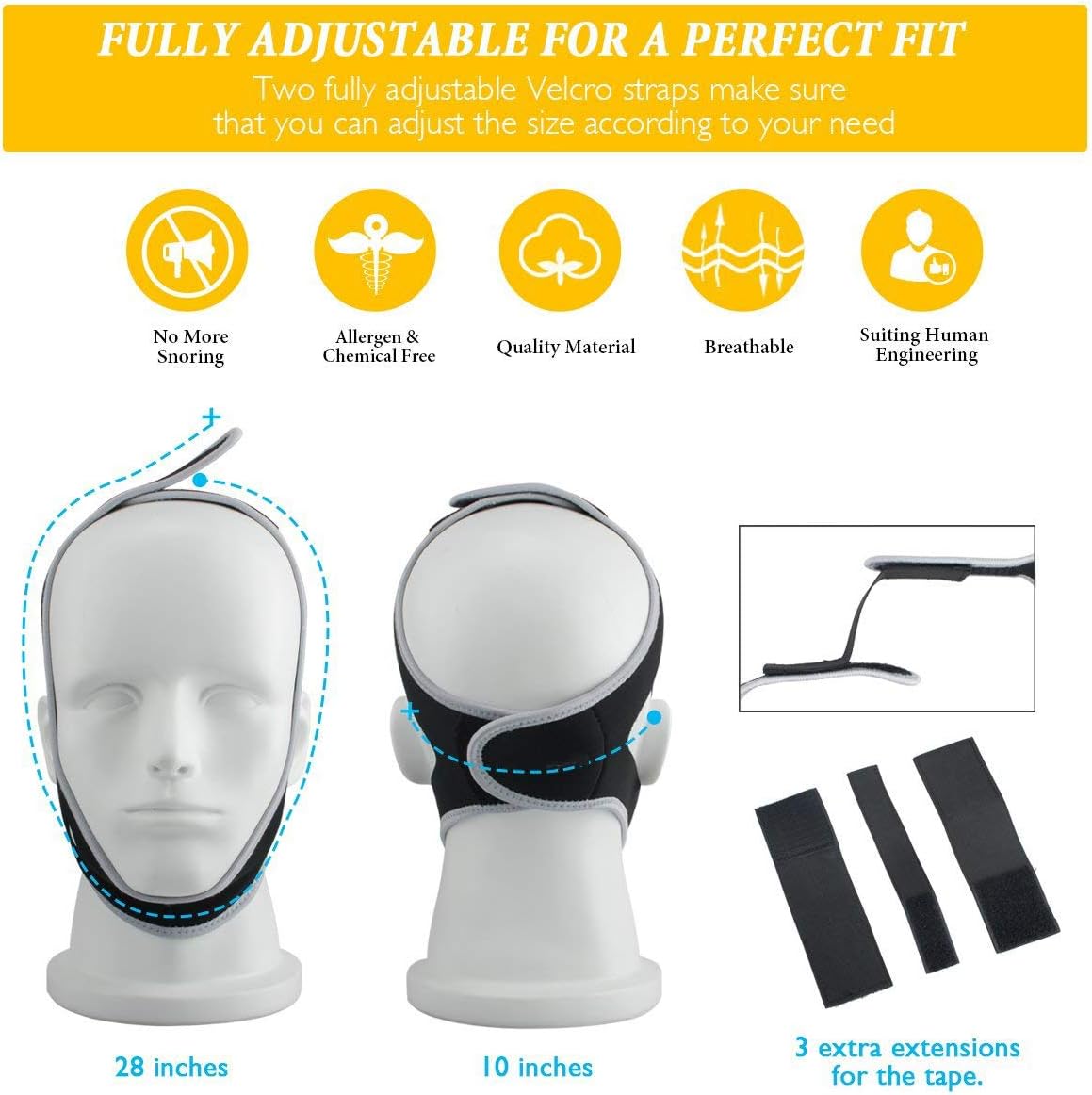 Anti My Snoring Snore Solution, Anti Snoring Snore Chin Strap Large, Anti Snore Snoring Chin Strap Devices for Men Women Kids, Snore Stopper Chin Strap, Resmed Cpap Supplies Chin Straps: Health & Personal Care
