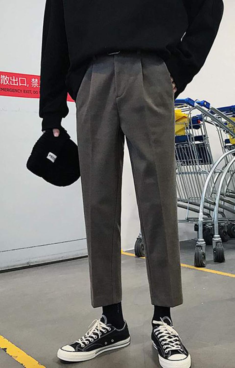 Amazon Mlbossメンズ ロングパンツ ゆったり ストレートパンツ 韓国ファッション スラックス 春 秋黒 ワイドパンツ ストリート系 ロングパンツ 通販