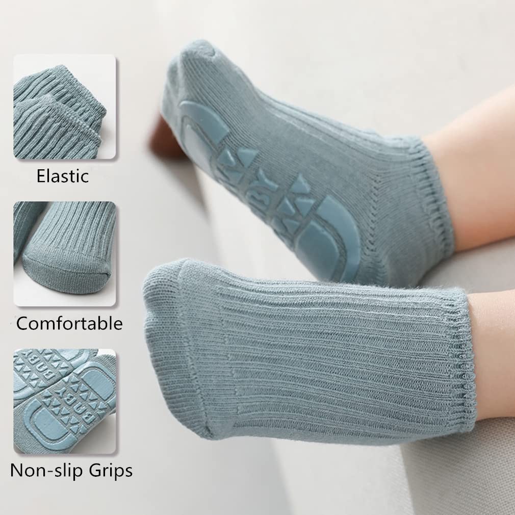 BEHELE Toddler Baby Non-Slip Socks 8 Pairs - Infant Newborn Antiskid With Grips, Solid Unisex Ankle for Girl Boy