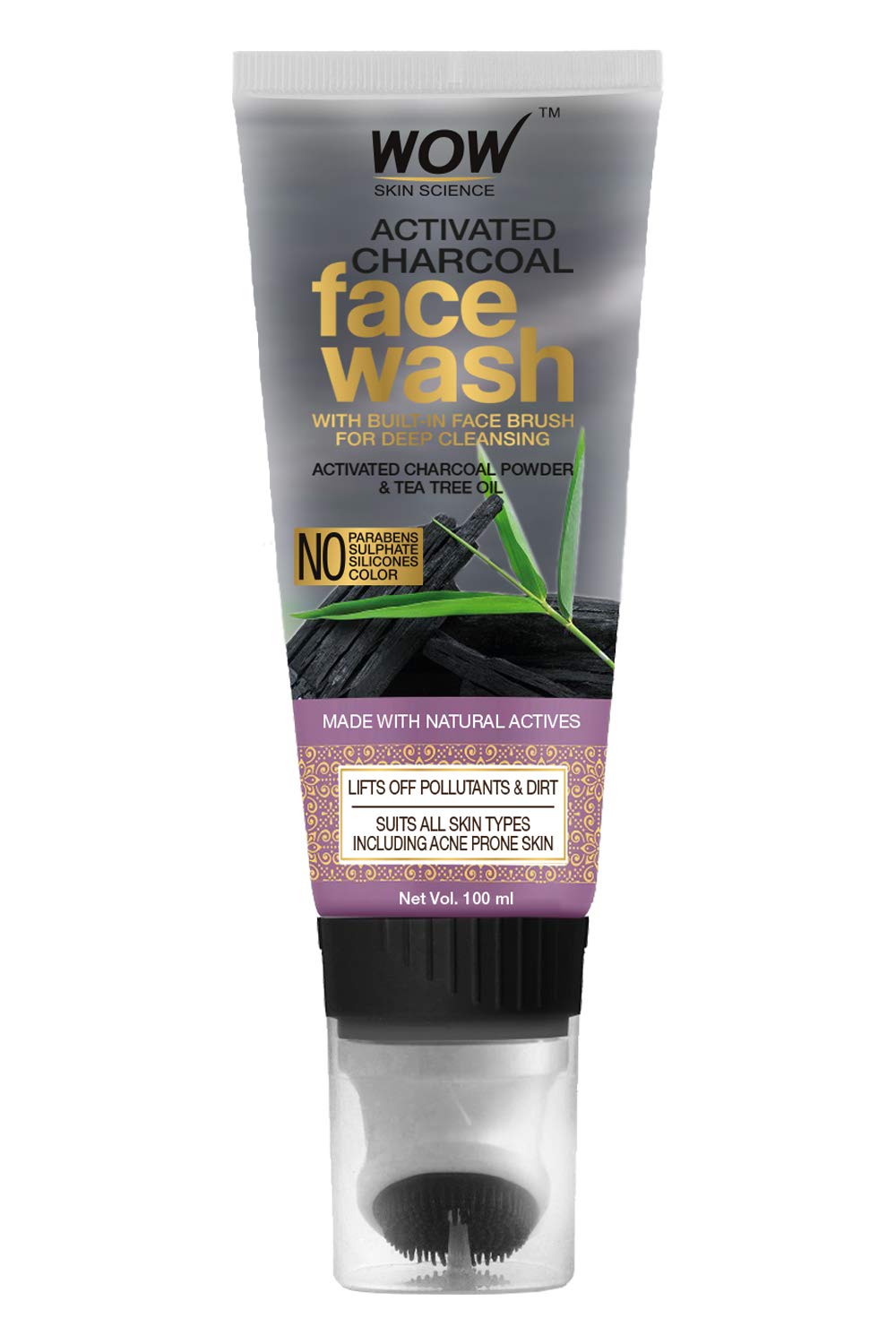 WOW Skin Science Activated Charcoal Face Wash Gel with BuiltIn Face