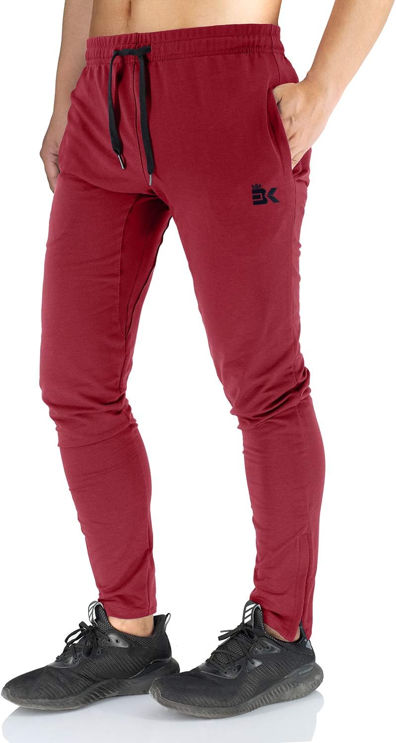 Mens Zip Joggers Trousers Gym Tracksuit Bottoms Slim Fit Chinos SweatPants