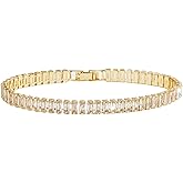 ORICHORE 18K Gold-Plated 5.0mm Rectangular Orange-Red Cubic Zirconia Tennis Bracelet | Classic 5.9-7.5 Inch Multi-Size Women's Gold Tennis Bracelet