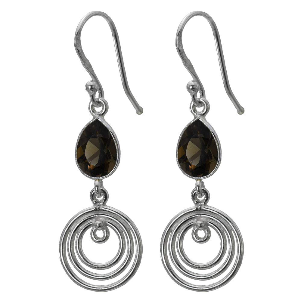 I-be 395024/3K Smoky Quartz Gemstone Drop Earrings Faceted 925 Silver Total Length 4.5 cm in Gift Box