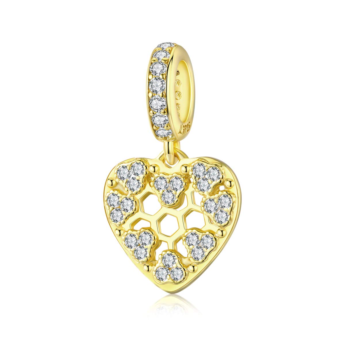 Heart Shape Pendant Charm for Bracelet or Necklace 925 Sterling Silver Bee Hive Hexgon Design New Bijoux