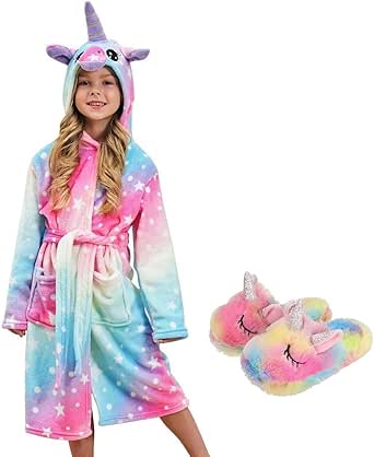 Amazon.com: Unicorn Hooded Bathrobe with Slippers, Unicorn Gifts for