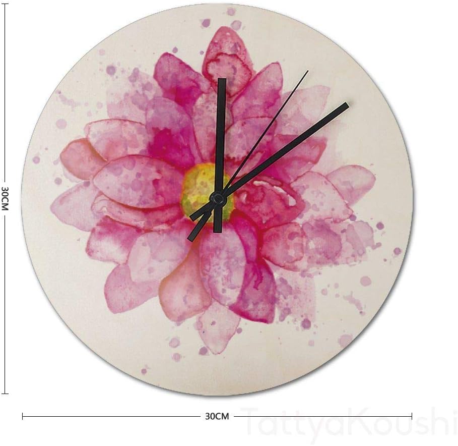 Amazon Com Lutd23apir 16 By 16 Inch Wooden Wall Clock Art Watercolor Dahlia Floral Flower Pink Wall Decor For Office Living Room Bedroom Kitchen Gifts Home Kitchen
