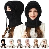 3 in 1 Beanie Hat with Scarf and Mask for Women Winter Windproof Coldproof Hat Warm Knitted Mask Scarf Hat
