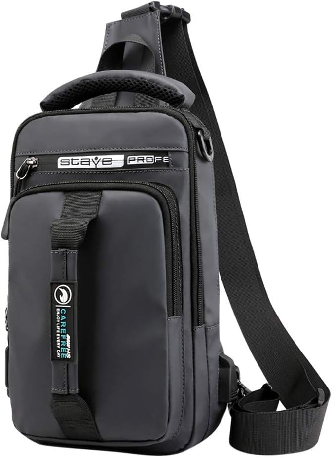 Men Fashion Outdoor Messenger Bag-Shoulder Sling Chest Bags Black for Hiking Cycling and Travel-Oxford USB Versatile