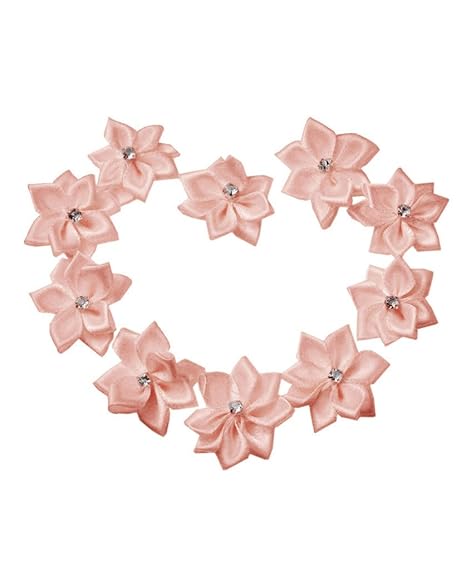 Ajetex 50pcs 28x30mm Nude Rosa Nastro Di Raso Fiore Rosa