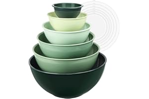 Greentainer Plastic Mixing Bowl Set with Lids for Kitchen, Nesting Storage Bowls for Baking, Prepping,Cooking and Serving Foo