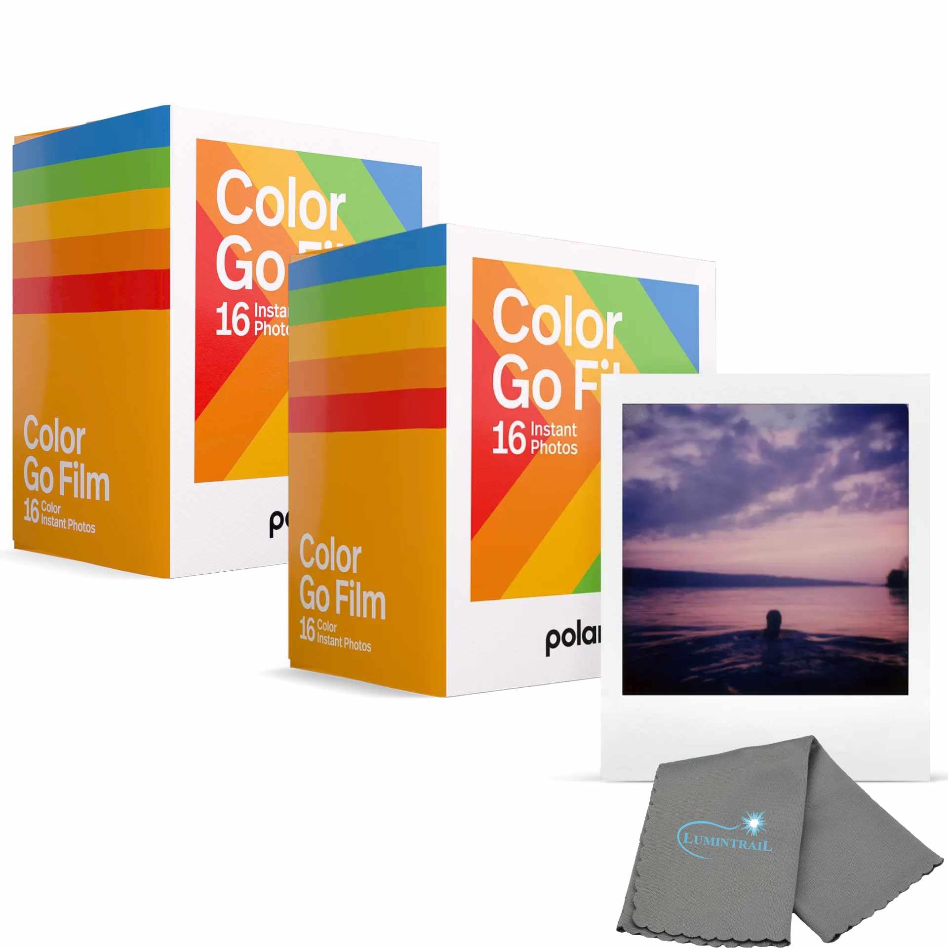Photo 1 of Go Color Film, 32 Photos, 2 Double Packs, Compatible with Polaroid Go Camera, Instant Color Film for Instant Camera, with a Lumintrail Cleaning Cloth