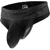 YEMYIQZ Men Sissy Thong G-string Underwear Lace Panties Sheer Mesh Low Rise Briefs Crossdressing Bikini Lingerie Femboy