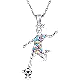 HUKKUN Soccer Necklace Sterling Silver Soccer Ball Pendant Necklaces Jewelry Gifts For Women Sports Lovers
