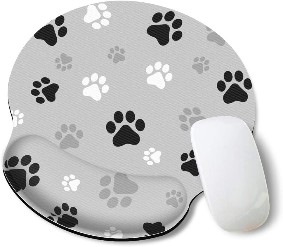 Britimes Ergonomic Mouse Pad with Wrist Support Gray paw Print Non-Slip Rubber Base Mousepad for Home Office Gaming Working Computers Laptop Easy Typing & Pain Relief