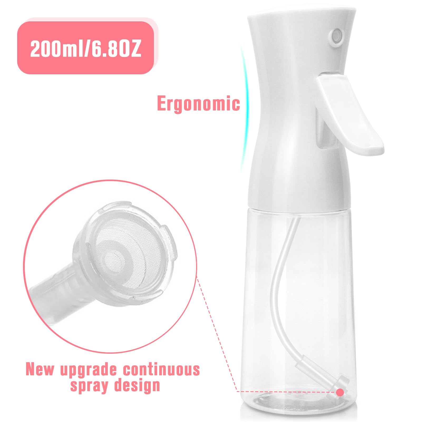 Continuous Spray Bottle,Hair Spray Bottle,Plants Water Spray Mist Bottle,Ultra-Fine Spray Bottle for Hair,Skincare, Plant Care, Pet Grooming, Cleaning(White)