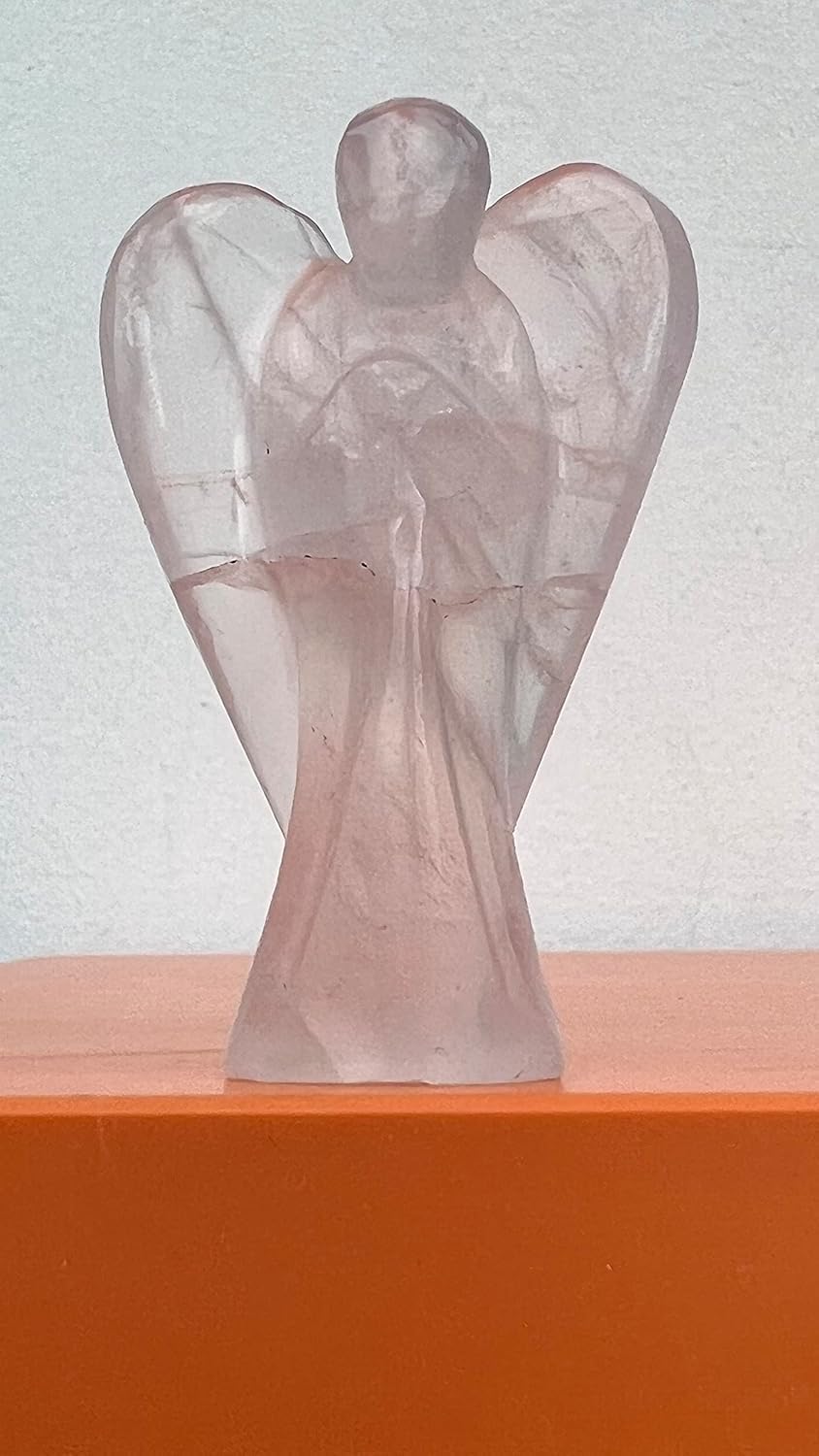 Hand Carved Crystal Healing Gemstone Pocket Guardian Angels with Reiki Powers Gift Stone Ornaments, 45mm to 50mm(Approx 2") (Rose Quartz)