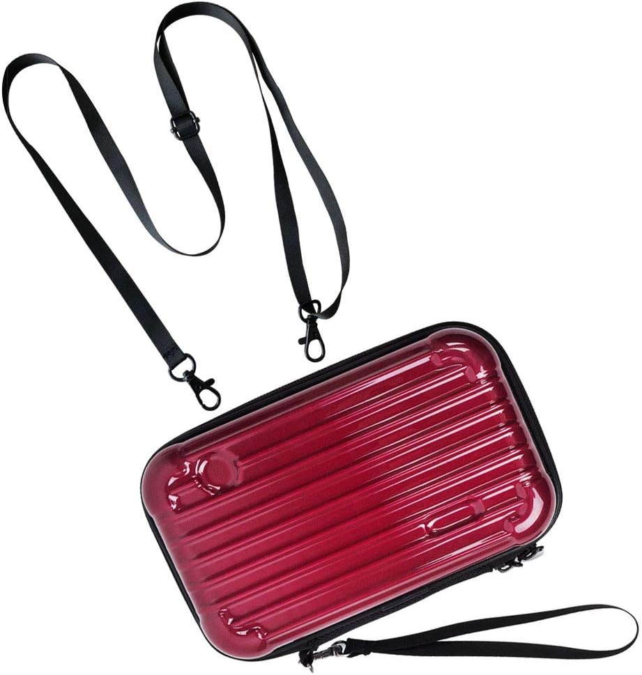 Mygogo Hard Shell Travel Comestic Case Waterproof Makeup Handy Bag Dual-Use bag Mini Suitcase Handbag Case Crossbody Bag Case with Wrist Strap and Shoulder Strap (Red Wine)