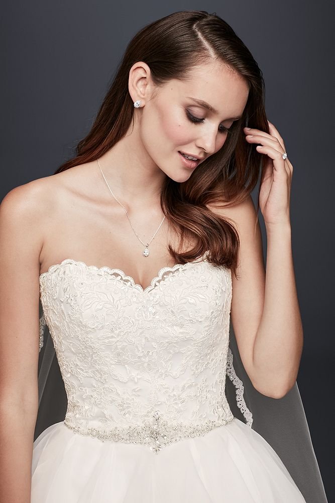 David's Bridal Lace and Organza Wedding Ball Gown with Beading Style WG3830