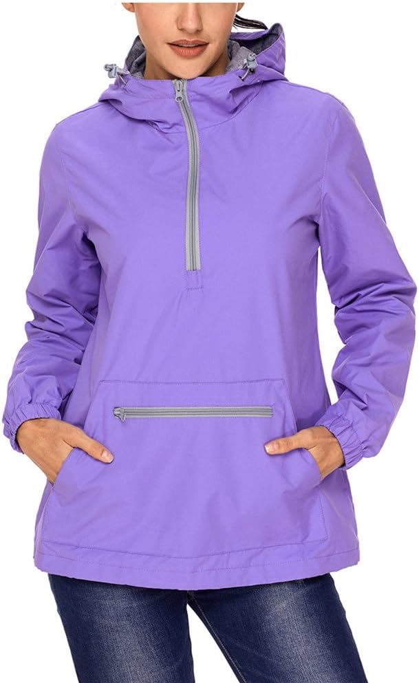 Lrady Women's Raincoat Active Outdoor Waterproof Rain Jacket Hooded Windbreaker