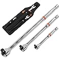 HORUSDY 3-Piece Breaker Bar Set with 180° Rotatable Head, 1/4'', 3/8'' and 1/2'' Drive, Heavy Duty Breaker Bars with Chrome Vanadium Steel 6'', 10'', 15'' Length