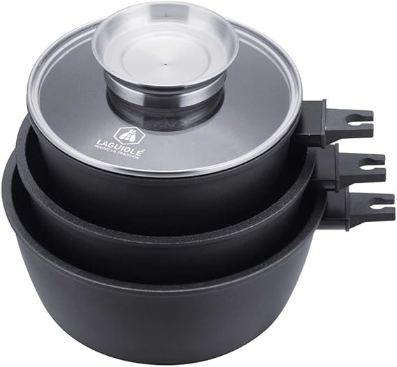 Laguiole Set Of 3 Saucepans Non Stick Coating With Lid And