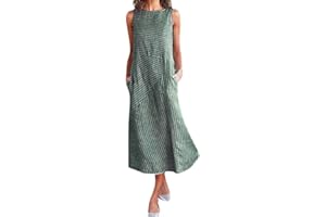 NDVYXX Women's Summer Cotton Linen Dress 2024 Sleeveless Loose Casual Dress Plus Size Beach Sundress Boho Maxi Dresses