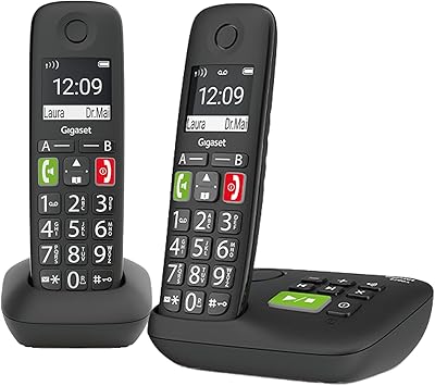 Gigaset E290A DUO - 2 Schnurlose Senioren DECT-Telefone mit Anrufbeantworter - große Tasten, Zielwahltasten für wichtige Nummern, Verstärker-Funktion für lautes Hören, schwarz [Deutsche Version]