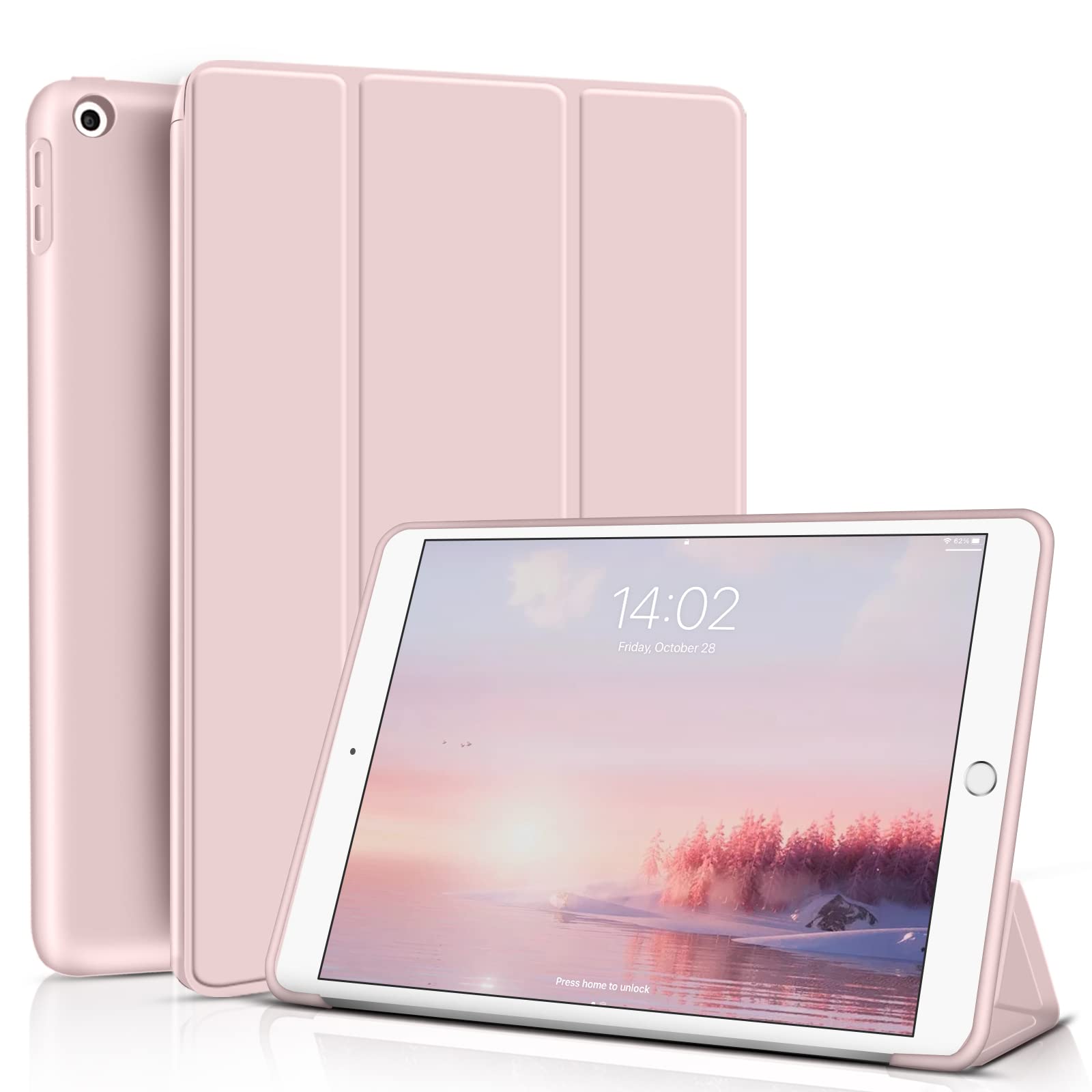 Photo 1 of Aoub Case for iPad 9th Generation 2021 10.2 inch, iPad 8th/7th Gen 2020/2019, Without Pencil Holder, Soft TPU Back Case, Slim Lightweight Stand Protective Smart Cover, Auto Sleep/Wake - Light Pink